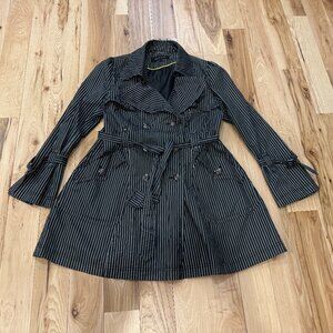 Black Rivet Pinstripe Trench Coat